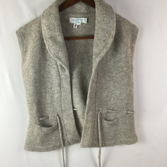 Jackets & Blazers - Vintage DelMura Wool Knit Vest Shawl Collar Sleeveless Pockets Womens Grey